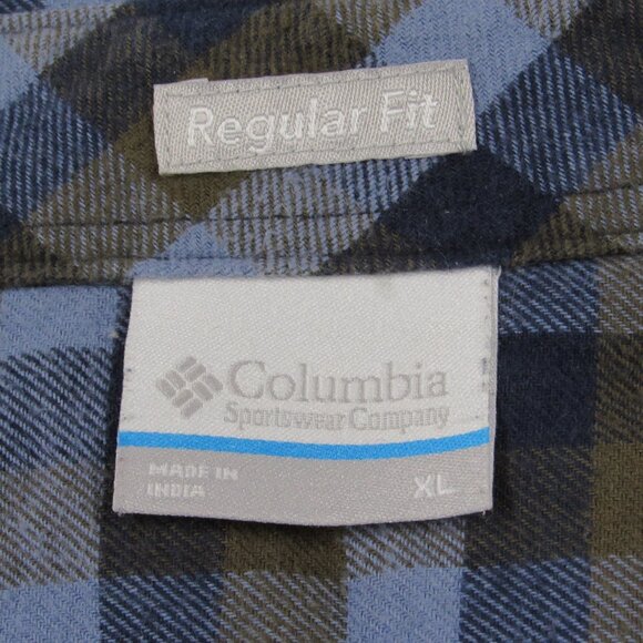 COLUMBIA Omni-Wick Blue Green Plaid Outdoor Camping Hiking Flannel Shirt sz XL - Picture 4 of 4